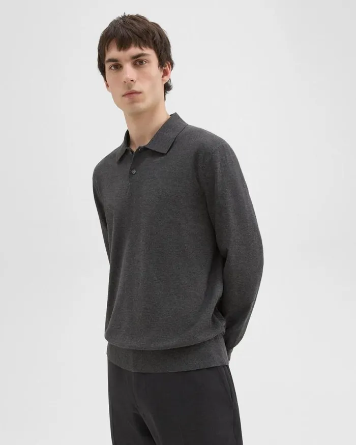 TShirts Polos Men Theory Goris LongSleeve Polo Shirt In Light Bilen Pestle Melange TShirts Polos Men Theory Goris LongSleeve Polo Shirt In Light Bilen Pestle Melange