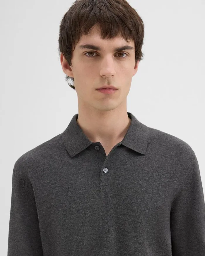 TShirts Polos Men Theory Goris LongSleeve Polo Shirt In Light Bilen Pestle Melange TShirts Polos Men Theory Goris LongSleeve Polo Shirt In Light Bilen Pestle Melange