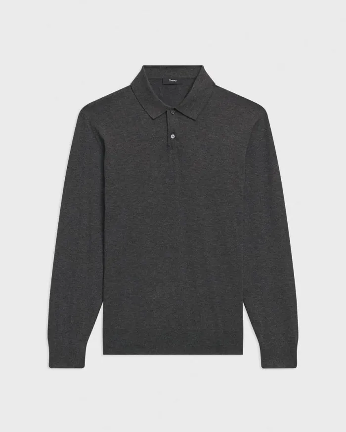 TShirts Polos Men Theory Goris LongSleeve Polo Shirt In Light Bilen Pestle Melange TShirts Polos Men Theory Goris LongSleeve Polo Shirt In Light Bilen Pestle Melange