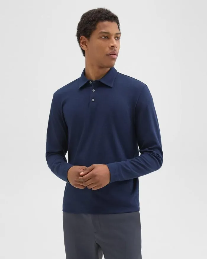 TShirts Polos Men Theory LongSleeve Polo Shirt In Cotton Jersey Baltic