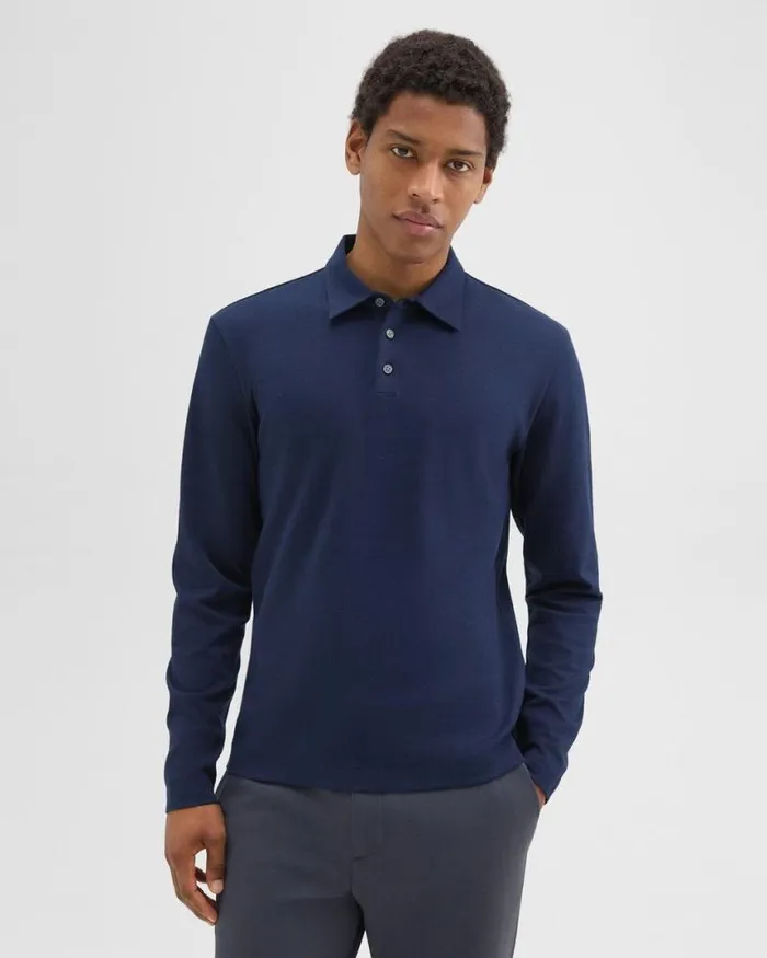 TShirts Polos Men Theory LongSleeve Polo Shirt In Cotton Jersey Baltic