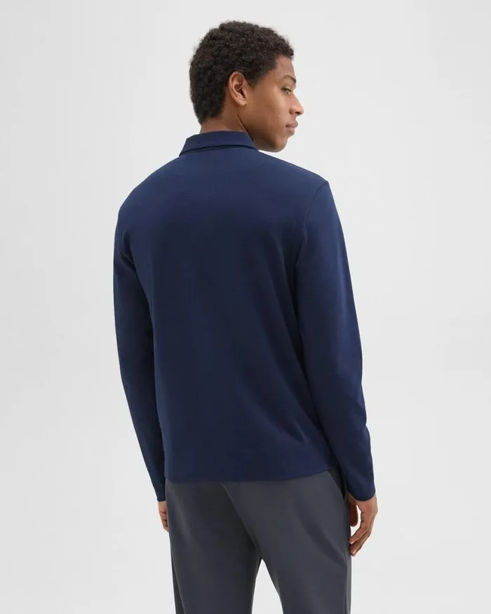 TShirts Polos Men Theory LongSleeve Polo Shirt In Cotton Jersey Baltic