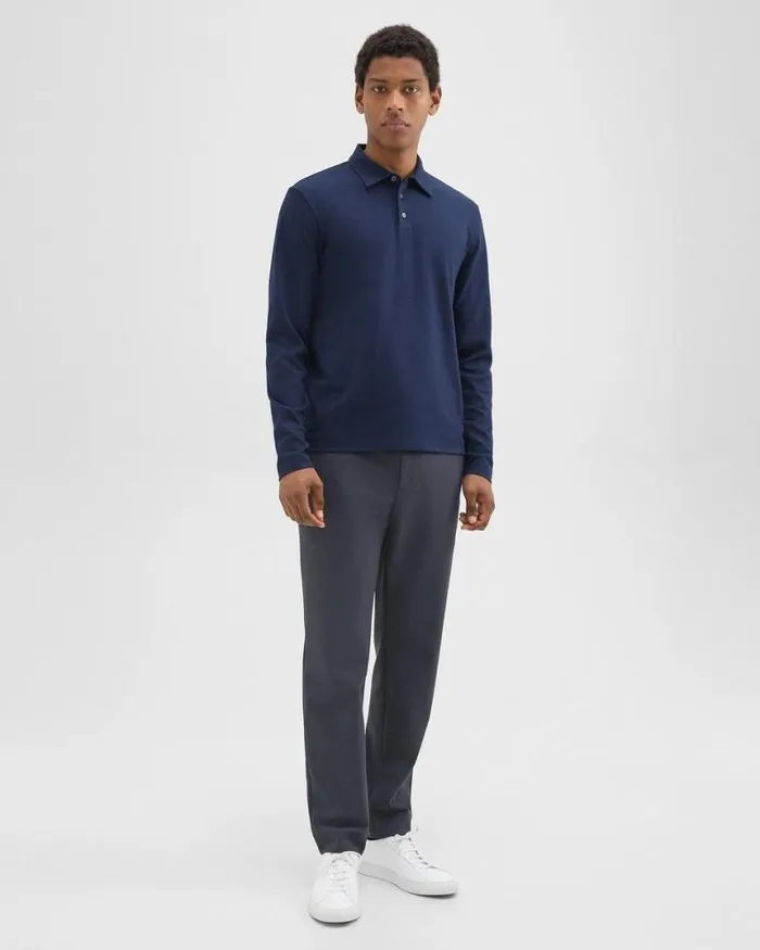 TShirts Polos Men Theory LongSleeve Polo Shirt In Cotton Jersey Baltic