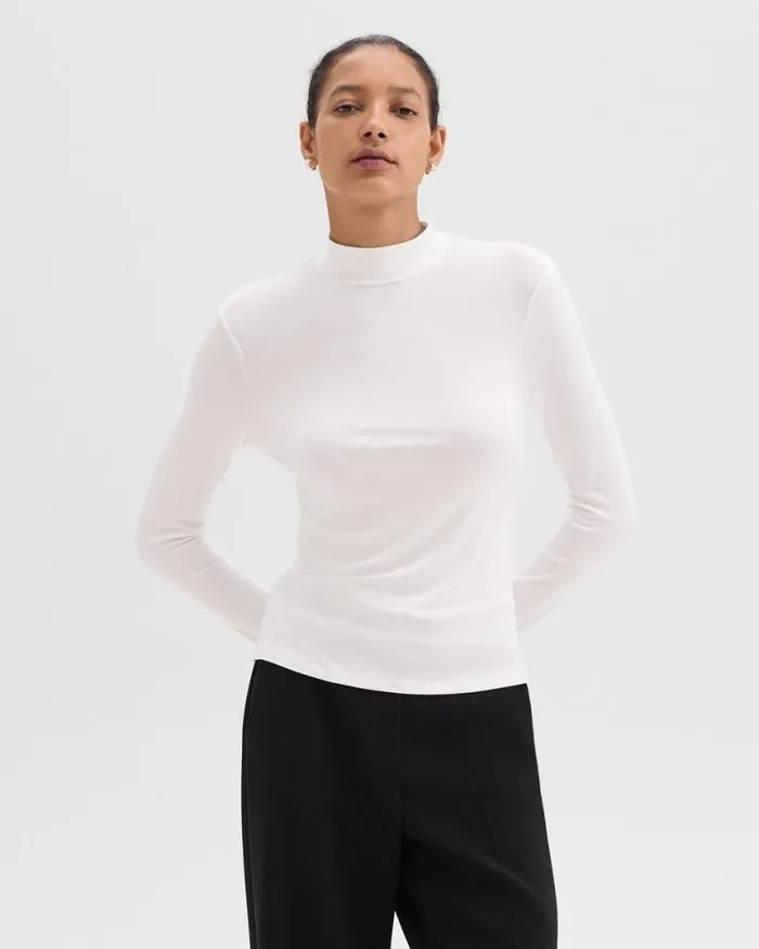 TShirts Tank Tops Women Theory Mock Neck Top In Rib Knit Viscose White