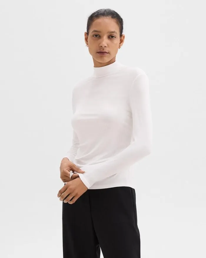 TShirts Tank Tops Women Theory Mock Neck Top In Rib Knit Viscose White TShirts Tank Tops Women Theory Mock Neck Top In Rib Knit Viscose White