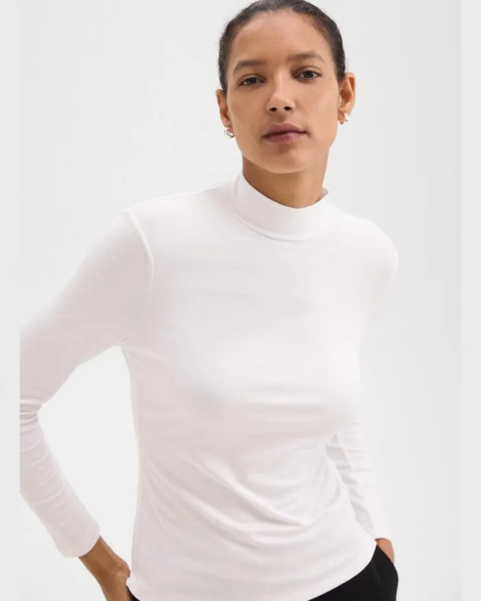 TShirts Tank Tops Women Theory Mock Neck Top In Rib Knit Viscose White TShirts Tank Tops Women Theory Mock Neck Top In Rib Knit Viscose White