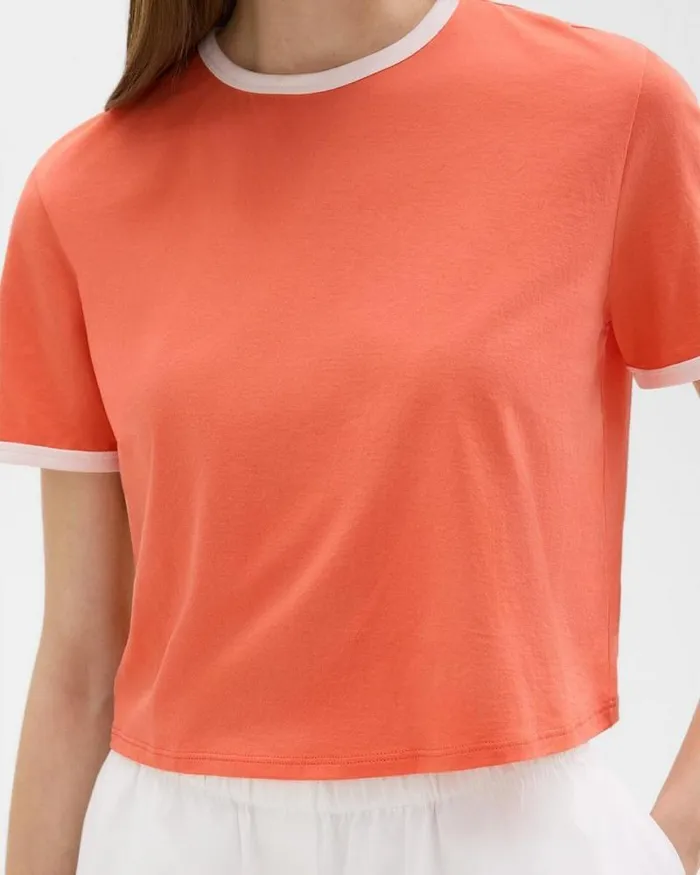 TShirts Tank Tops Women Theory Ringer Tee In Organic Cotton Bright Coralwhite