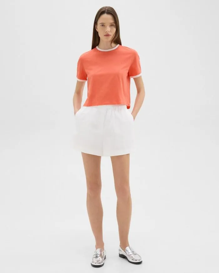TShirts Tank Tops Women Theory Ringer Tee In Organic Cotton Bright Coralwhite