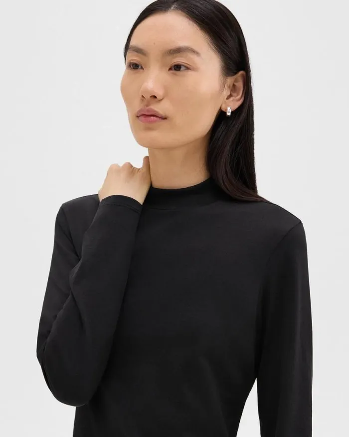TShirts Tank Tops Women Theory Tiny Mock Neck Tee In Organic Cotton Black TShirts Tank Tops Women Theory Tiny Mock Neck Tee In Organic Cotton Black