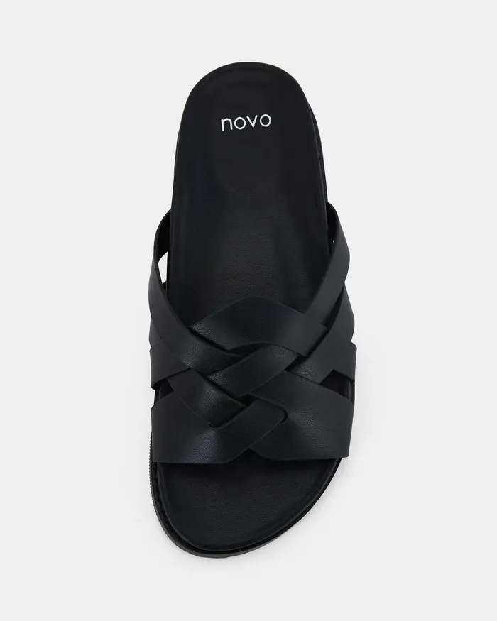 TAINTED BLACK Flatform Women Slides NOVO Shoes