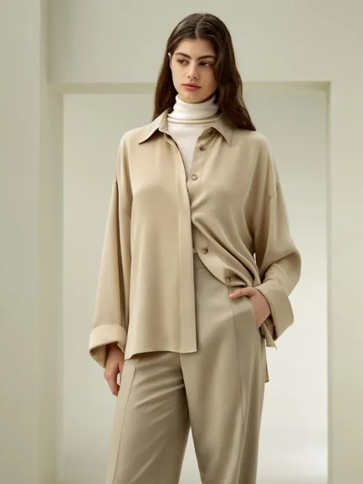 The Elegant Relaxed Drape Oversized Silk Shirt Women Blouses Lilysilk Shirts