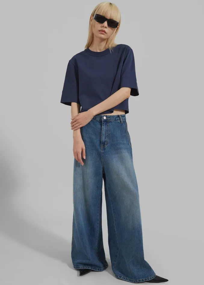 The Frankie Shop Bottoms Eve Wide Leg Jeans 8211 Medium Wash 8211 Women