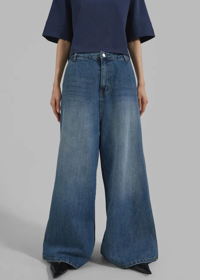 The Frankie Shop Bottoms Eve Wide Leg Jeans 8211 Medium Wash 8211 Women