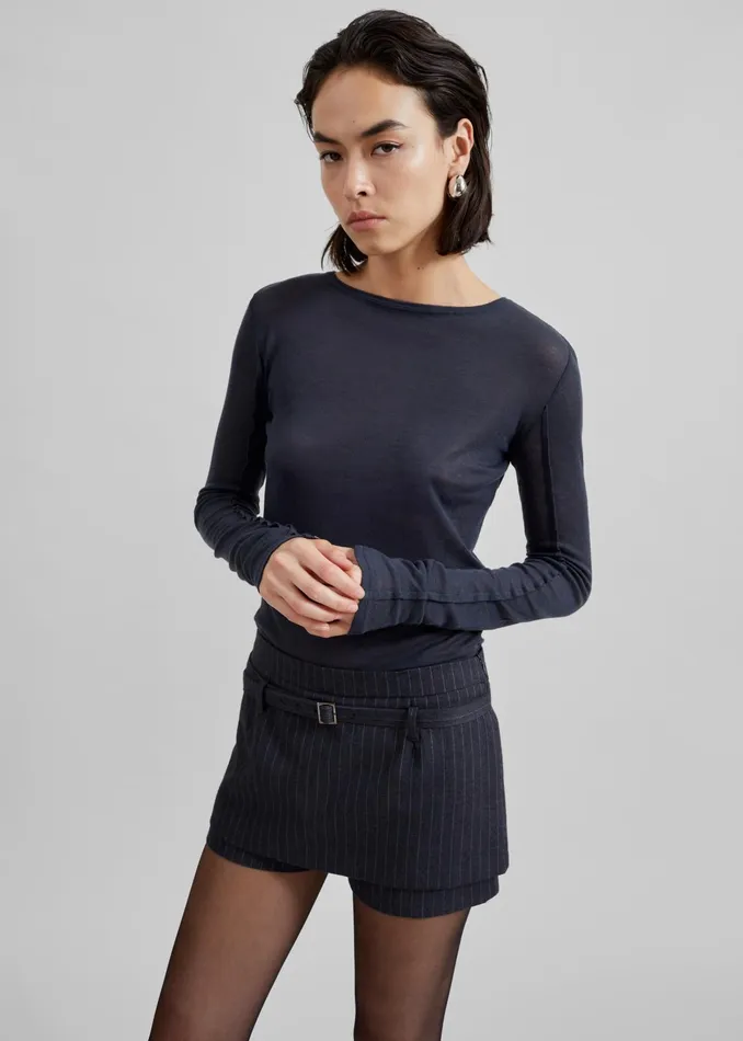 The Frankie Shop Bottoms Micka Belted Skort 8211 CharcoalWhite Pinstripe 8211 Women
