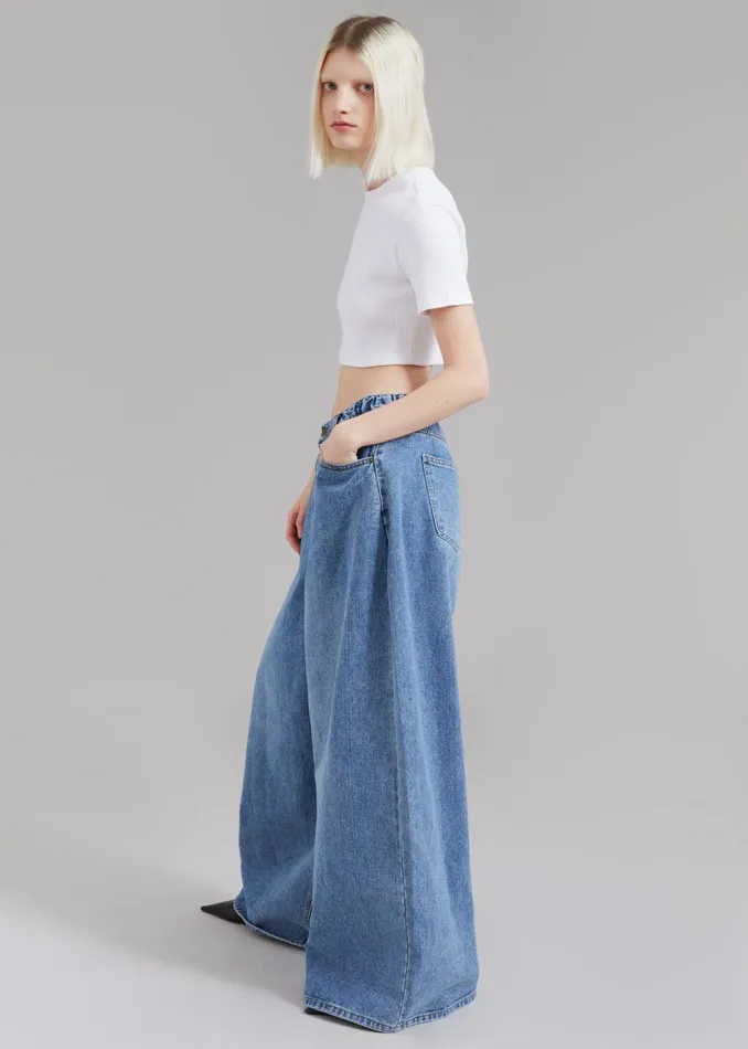 The Frankie Shop Bottoms Sasha Wide Leg Jeans 8211 Worn Wash 8211 Women