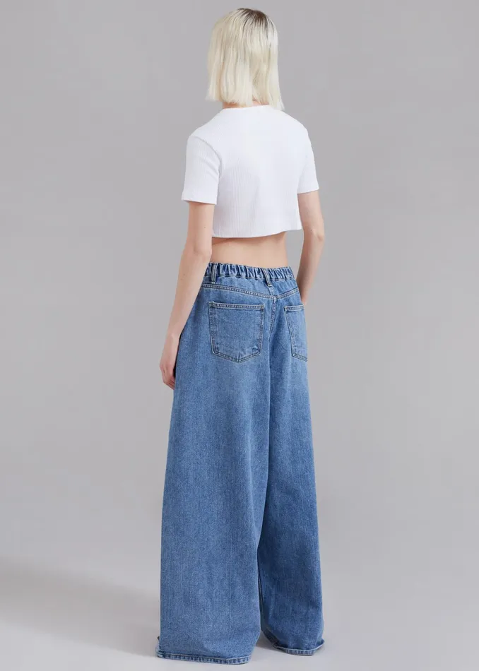The Frankie Shop Bottoms Sasha Wide Leg Jeans 8211 Worn Wash 8211 Women