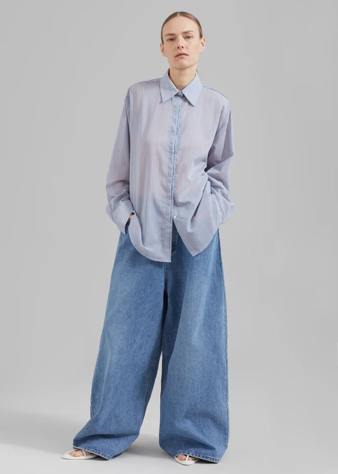 The Frankie Shop Bottoms Sasha Wide Leg Jeans 8211 Worn Wash 8211 Women