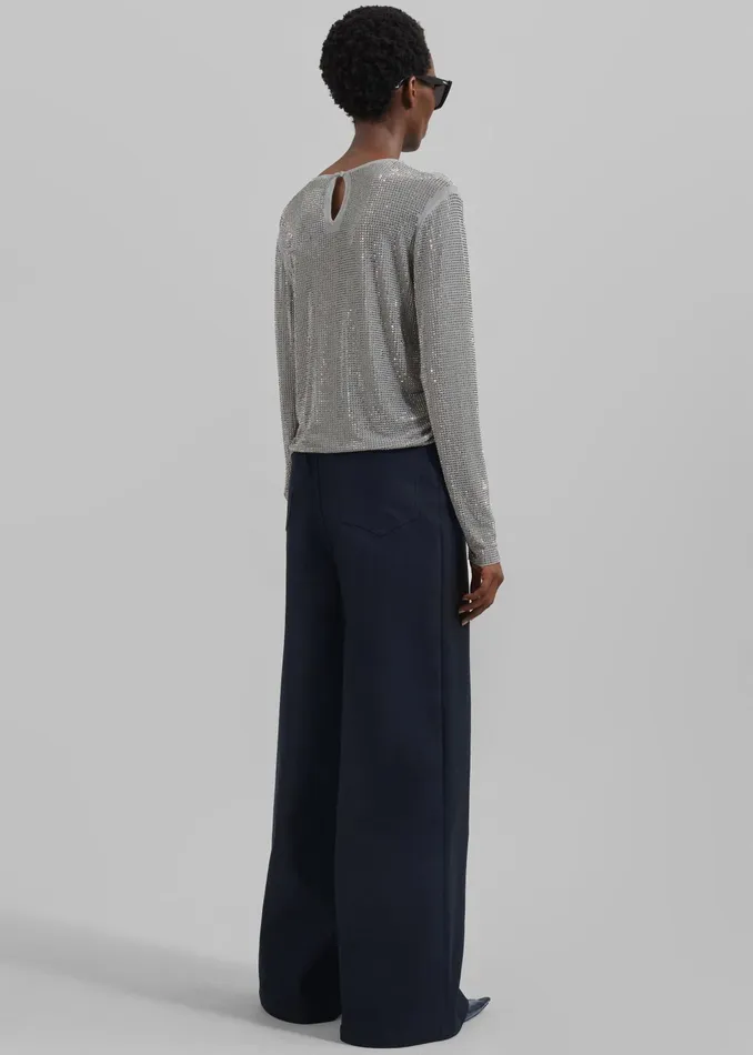The Frankie Shop Bottoms Sasha Wide Leg Twill Pants 8211 Navy 8211 Women