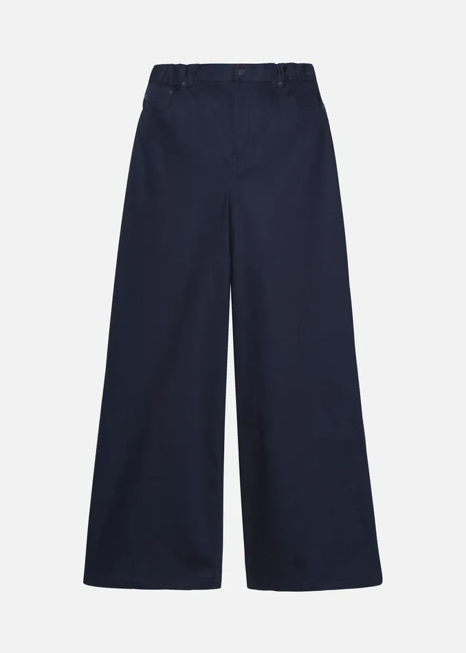 The Frankie Shop Bottoms Sasha Wide Leg Twill Pants 8211 Navy 8211 Women