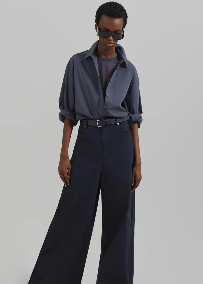 The Frankie Shop Bottoms Sasha Wide Leg Twill Pants 8211 Navy 8211 Women