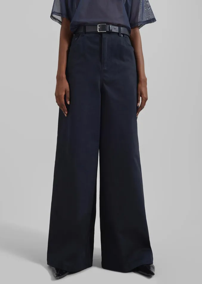 The Frankie Shop Bottoms Sasha Wide Leg Twill Pants 8211 Navy 8211 Women