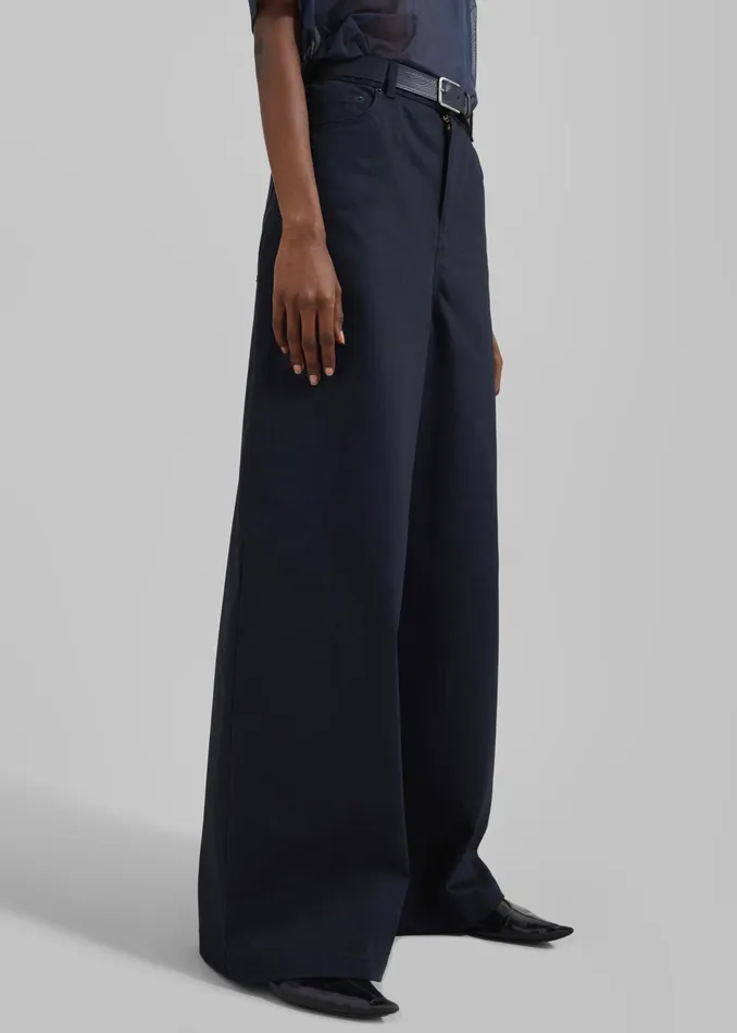 The Frankie Shop Bottoms Sasha Wide Leg Twill Pants 8211 Navy 8211 Women