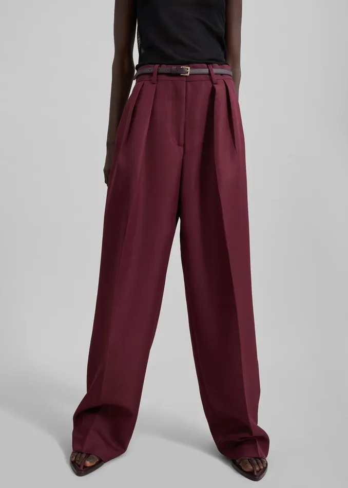 The Frankie Shop Bottoms Tansy Pleated Trousers 8211 Burgundy 8211 Women