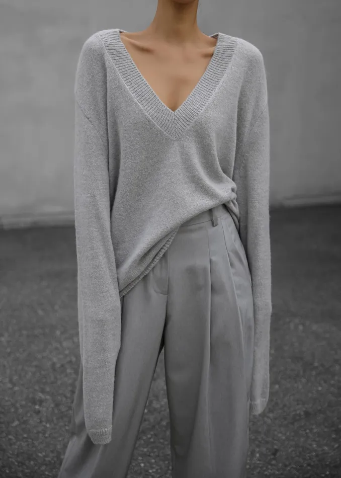 The Frankie Shop Knitwear Brayden V Neck Sweater 8211 Light Grey 8211 Women