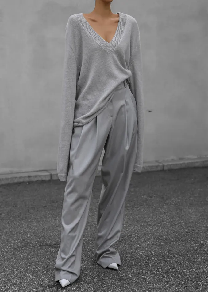 The Frankie Shop Knitwear Brayden V Neck Sweater 8211 Light Grey 8211 Women