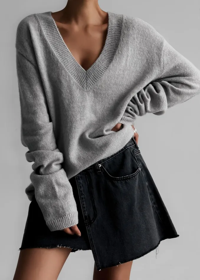 The Frankie Shop Knitwear Brayden V Neck Sweater 8211 Light Grey 8211 Women