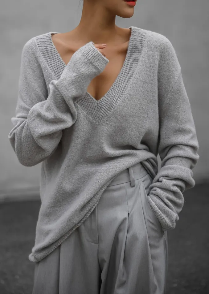 The Frankie Shop Knitwear Brayden V Neck Sweater 8211 Light Grey 8211 Women