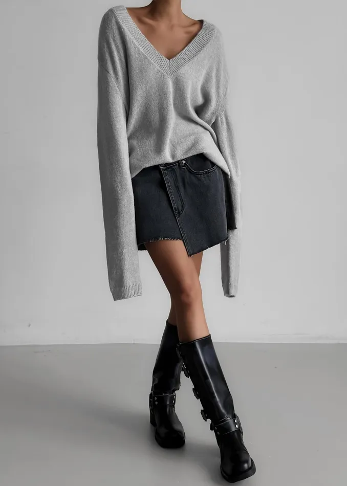 The Frankie Shop Knitwear Brayden V Neck Sweater 8211 Light Grey 8211 Women
