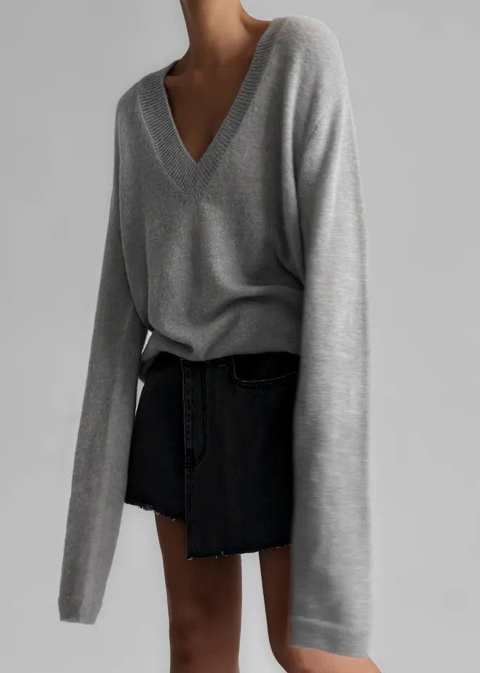 The Frankie Shop Knitwear Brayden V Neck Sweater 8211 Light Grey 8211 Women