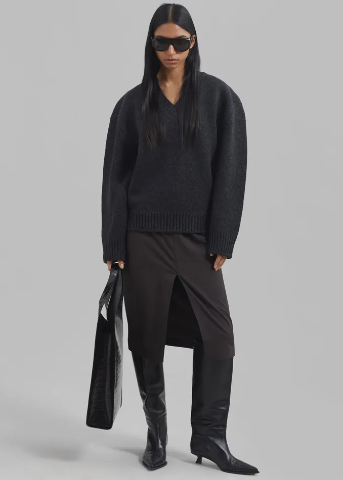 The Frankie Shop Knitwear Edina Two Tone Wool Sweater 8211 Charcoal 8211 Women