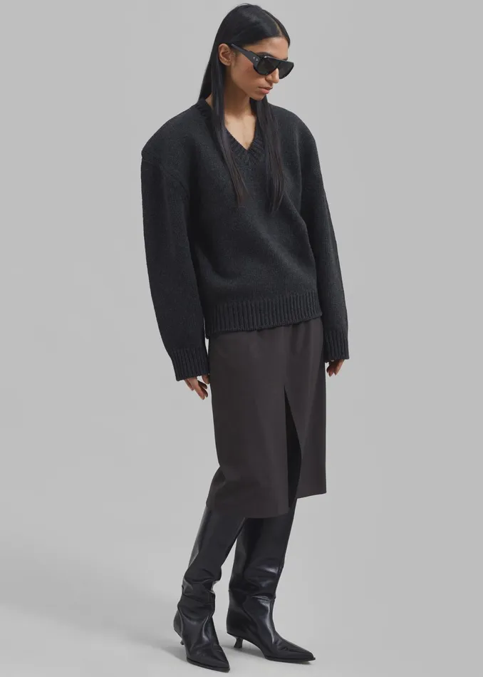 The Frankie Shop Knitwear Edina Two Tone Wool Sweater 8211 Charcoal 8211 Women