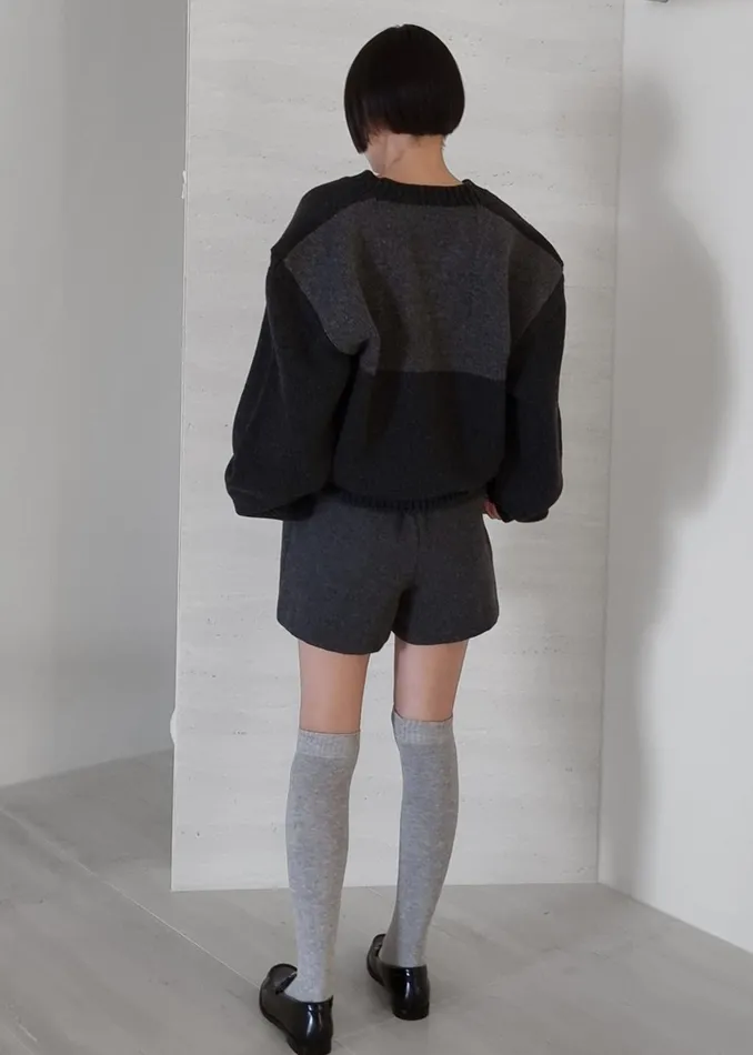 The Frankie Shop Knitwear Edina Two Tone Wool Sweater 8211 Charcoal 8211 Women