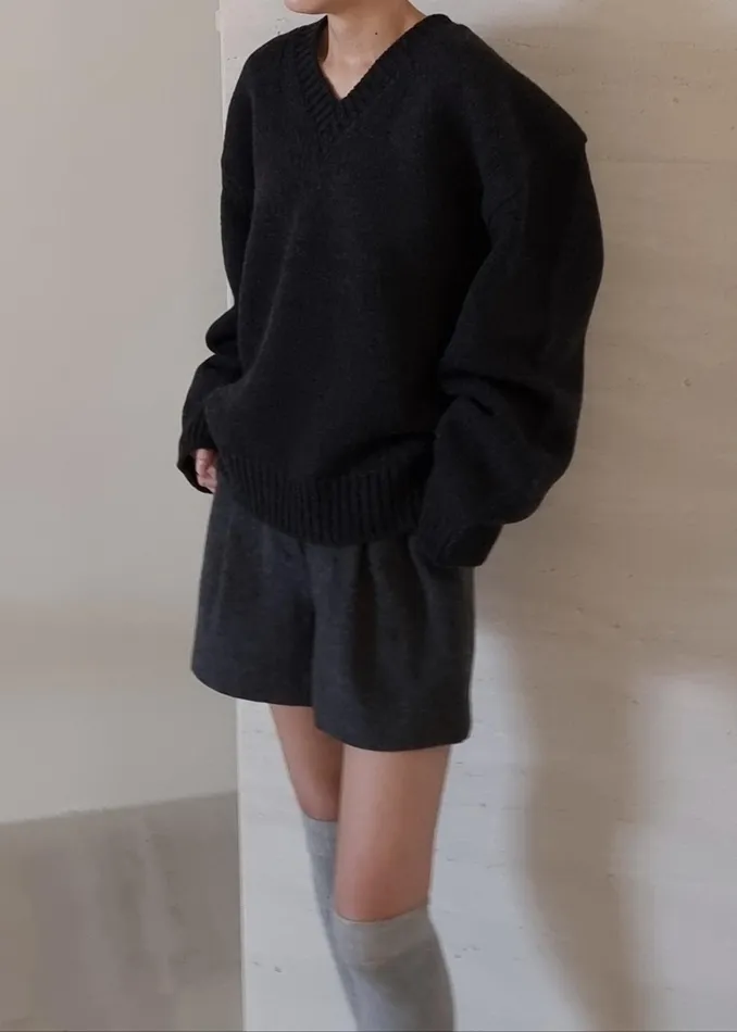 The Frankie Shop Knitwear Edina Two Tone Wool Sweater 8211 Charcoal 8211 Women