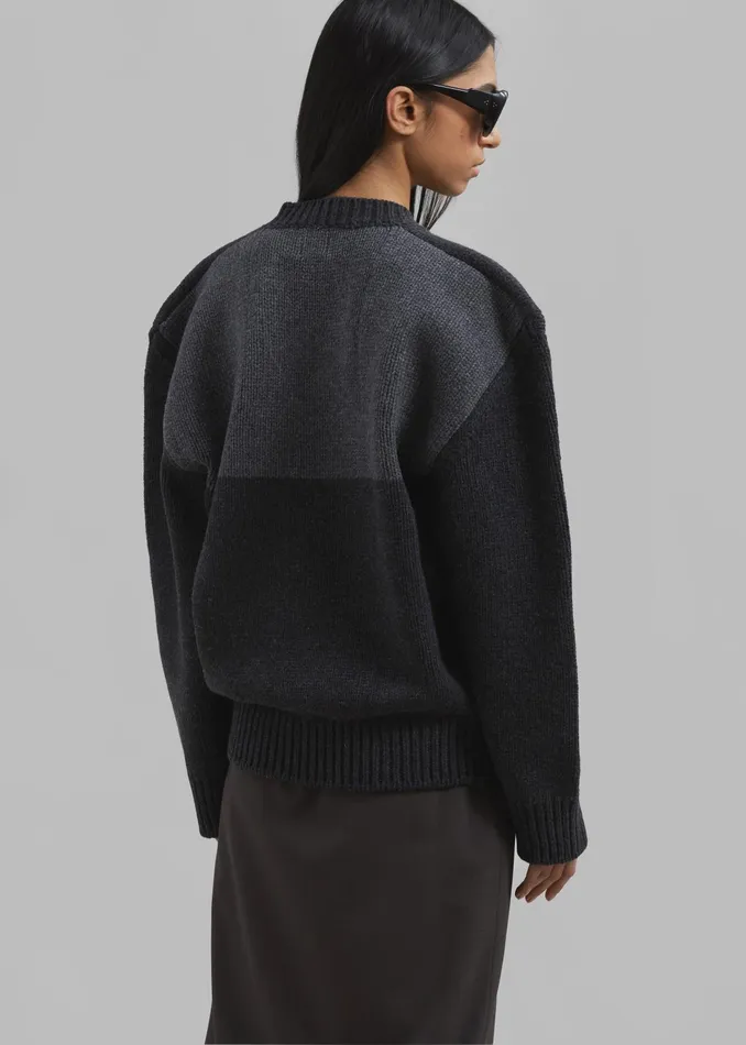 The Frankie Shop Knitwear Edina Two Tone Wool Sweater 8211 Charcoal 8211 Women