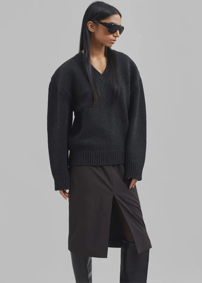 The Frankie Shop Knitwear Edina Two Tone Wool Sweater 8211 Charcoal 8211 Women