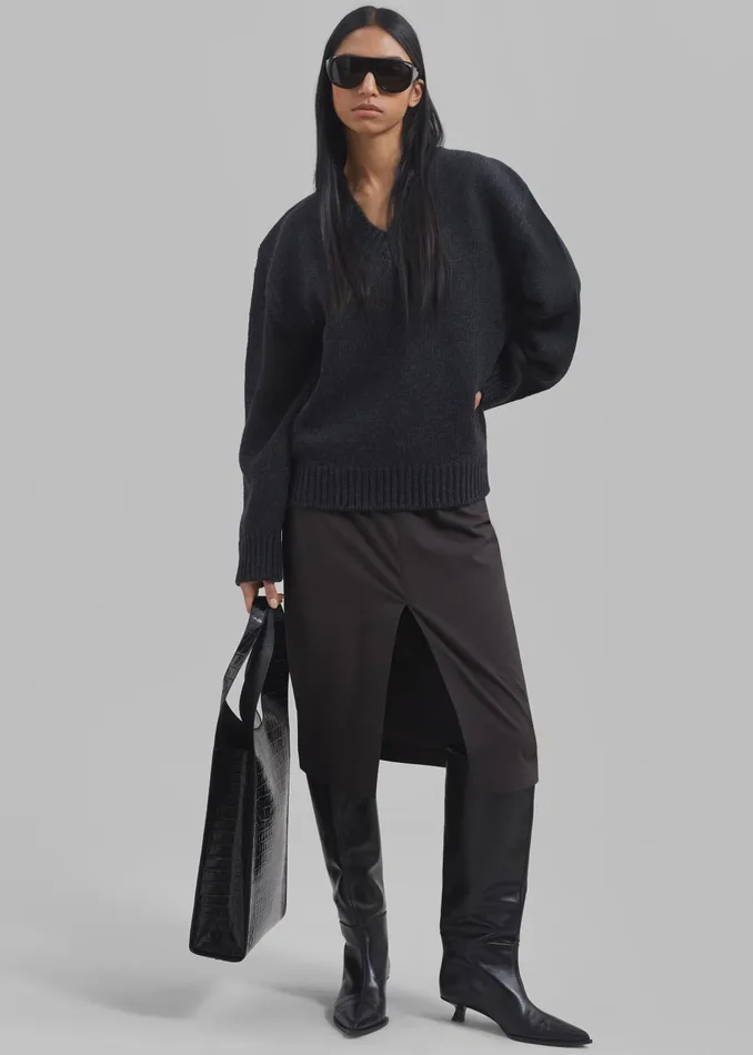 The Frankie Shop Knitwear Edina Two Tone Wool Sweater 8211 Charcoal 8211 Women