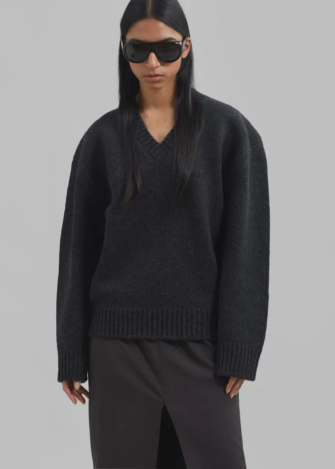 The Frankie Shop Knitwear Edina Two Tone Wool Sweater 8211 Charcoal 8211 Women