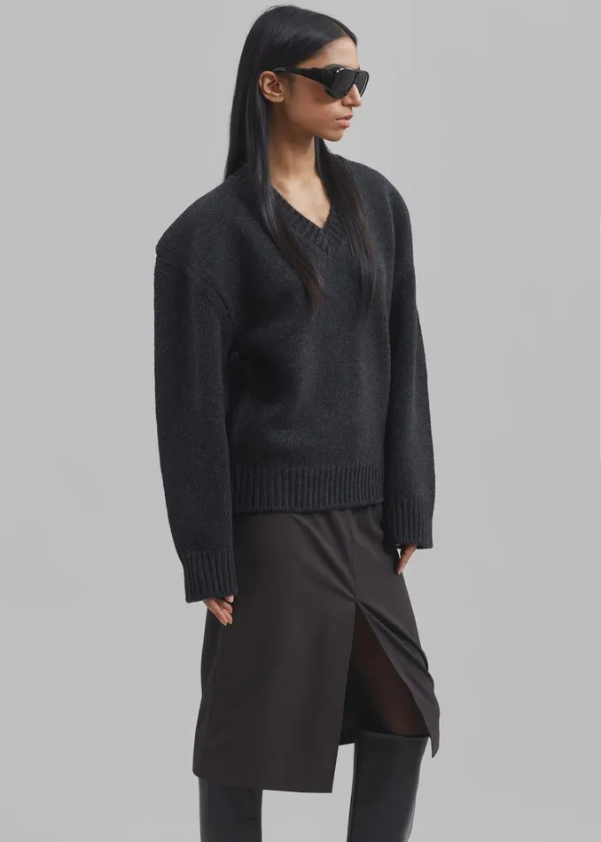 The Frankie Shop Knitwear Edina Two Tone Wool Sweater 8211 Charcoal 8211 Women