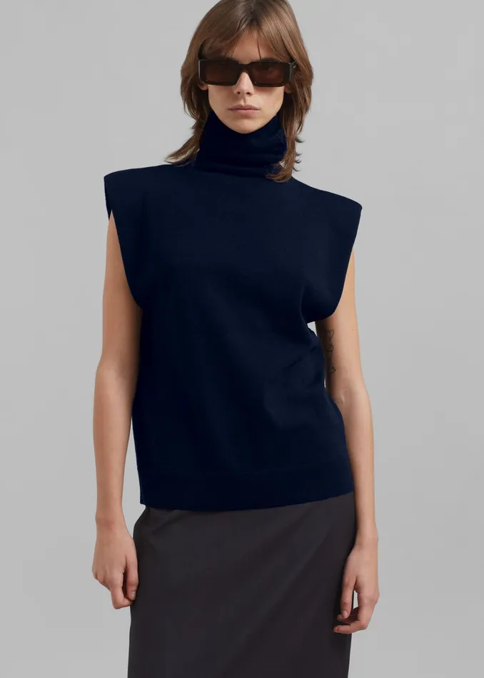 The Frankie Shop Knitwear Nadia Thin Padded Sleeveless Turtleneck 8211 Navy 8211 Women The Frankie Shop Knitwear Nadia Thin Padded Sleeveless Turtleneck 8211 Navy 8211 Women
