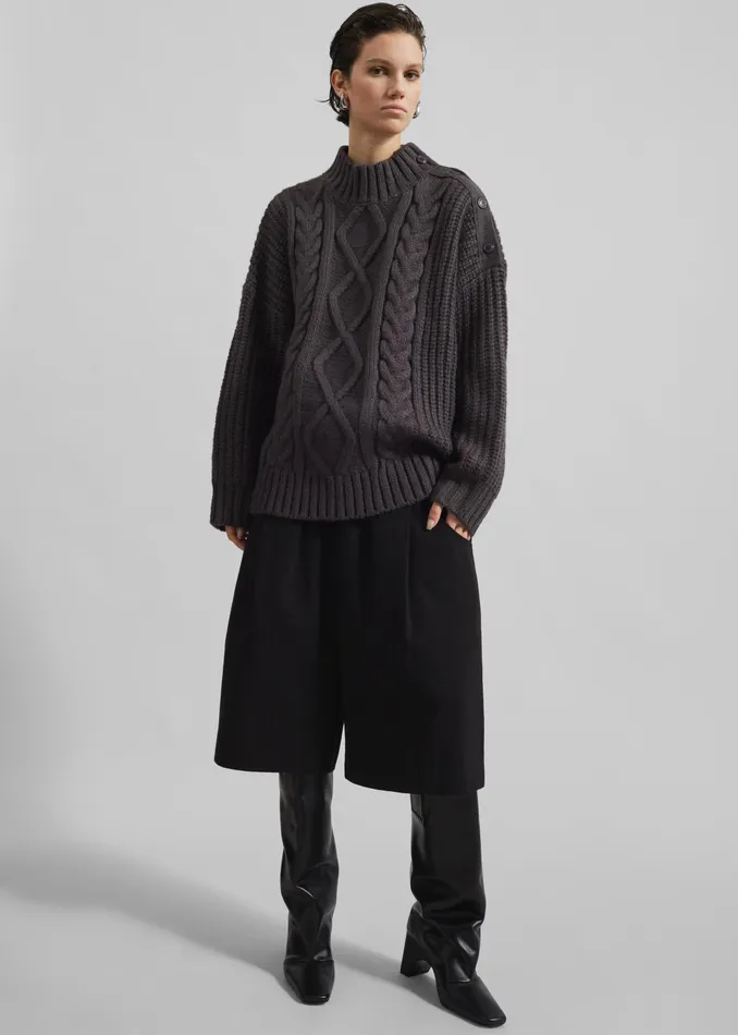 The Frankie Shop Knitwear Wallonia Braided Sweater 8211 Charcoal 8211 Women