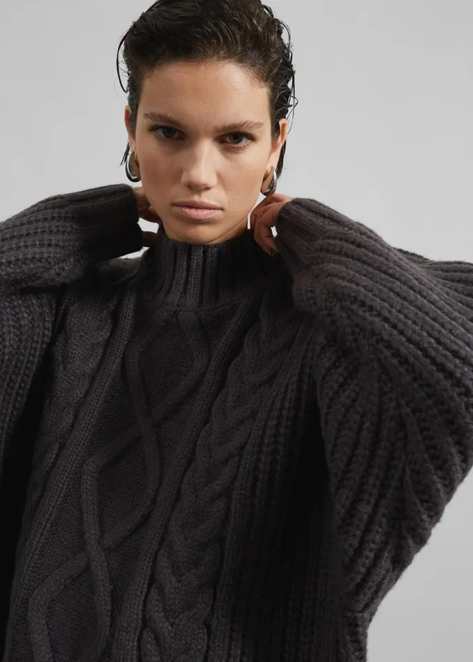 The Frankie Shop Knitwear Wallonia Braided Sweater 8211 Charcoal 8211 Women