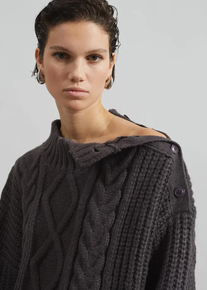 The Frankie Shop Knitwear Wallonia Braided Sweater 8211 Charcoal 8211 Women