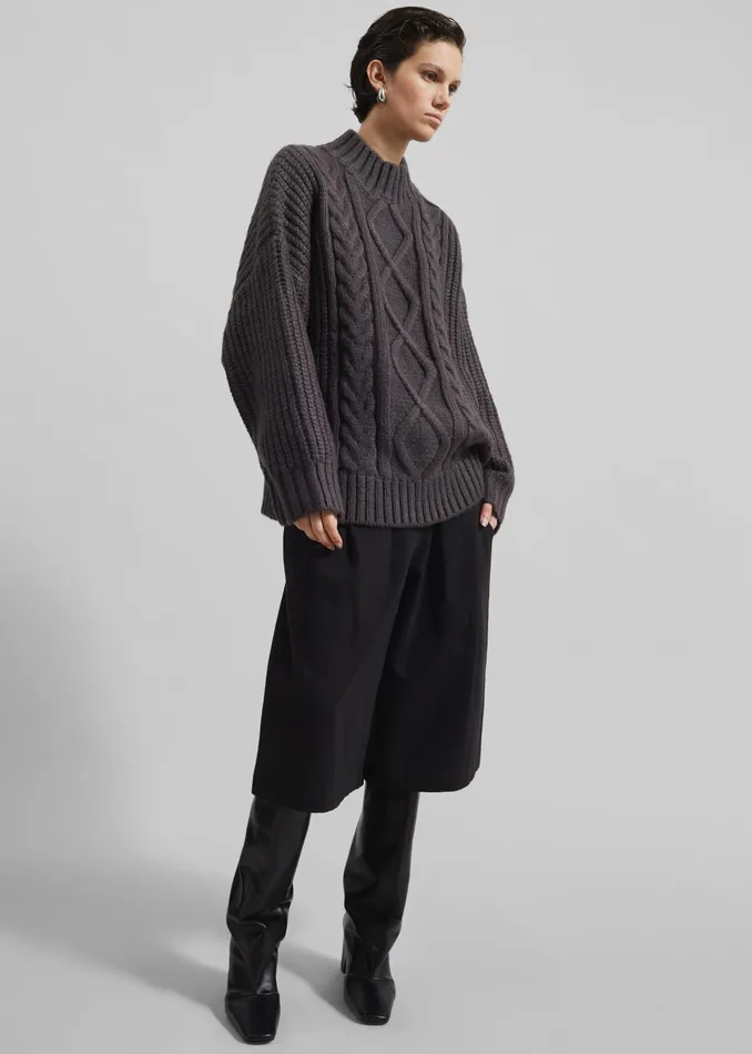 The Frankie Shop Knitwear Wallonia Braided Sweater 8211 Charcoal 8211 Women