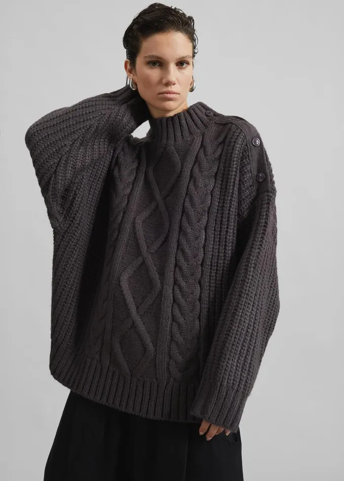 The Frankie Shop Knitwear Wallonia Braided Sweater 8211 Charcoal 8211 Women
