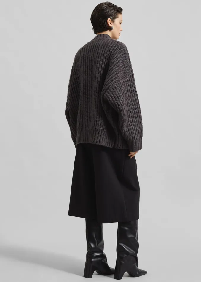 The Frankie Shop Knitwear Wallonia Braided Sweater 8211 Charcoal 8211 Women