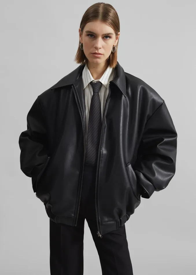 The Frankie Shop Outerwear Elden Faux Leather Bomber Jacket 8211 Black 8211 Women